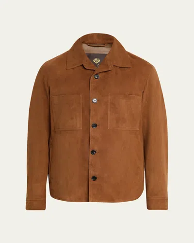 Loro Piana Men's Evandro Leather Overshirt In Brown