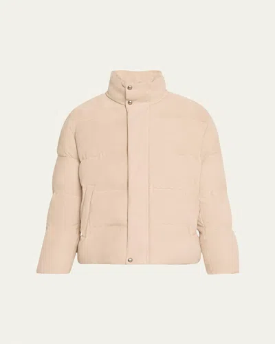 Loro Piana Men's Flavio Suede Full-zip Puffer Jacket In Neutral