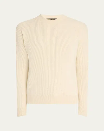 Loro Piana Men's Fobello Cashmere Rib Crewneck Sweater In Neutral