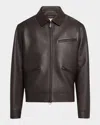 Loro Piana Gail Full-grain Leather Jacket In Caviar