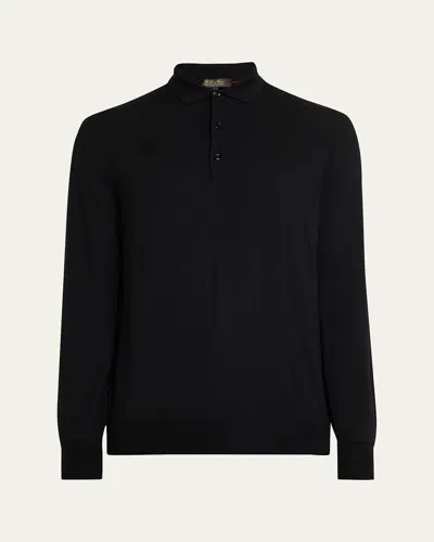 Loro Piana Men's Gift Of Kings Wool Polo Sweater In Black