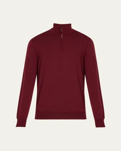 Loro Piana Men's Gift Of Kings Wool Quarter-zip Sweater In Red Ink