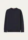 Loro Piana Men's Girocollo Wool Crewneck Sweater In Total Eclipse