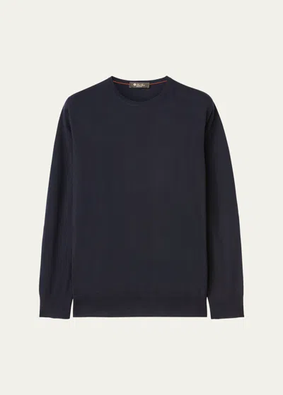 Loro Piana Men's Girocollo Wool Crewneck Sweater In Total Eclipse