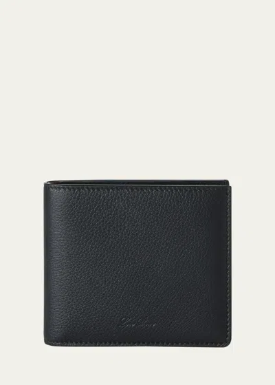 Loro Piana Men's Grained Leather Bifold Wallet In Black