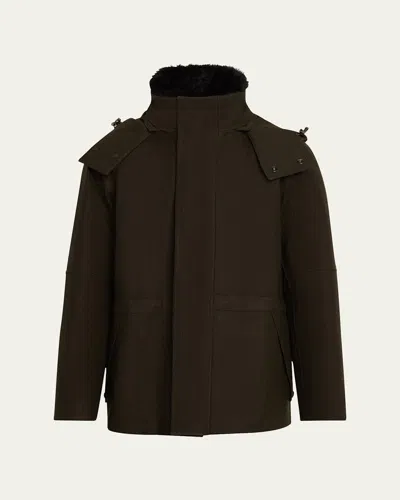 Loro Piana Men's Guido Shearling-lined Parka Jacket In Brown