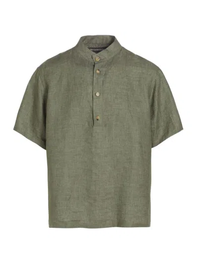 Loro Piana Men's Hakusan Linen Shirt In Green Landscape