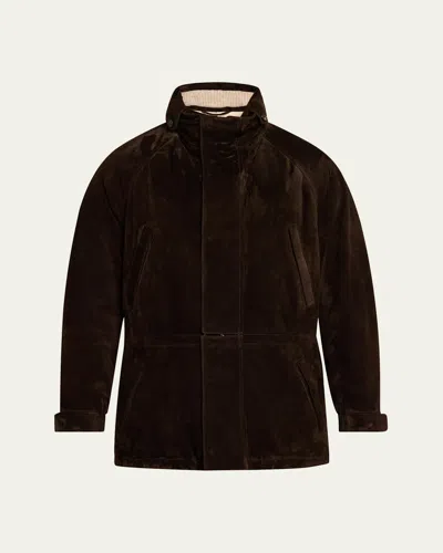 Loro Piana Men's Icer Suede Field Jacket In Brown