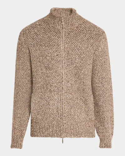 Loro Piana Men's Ispra Tweed Knit Silk-cashmere Sweater In Clay Rock
