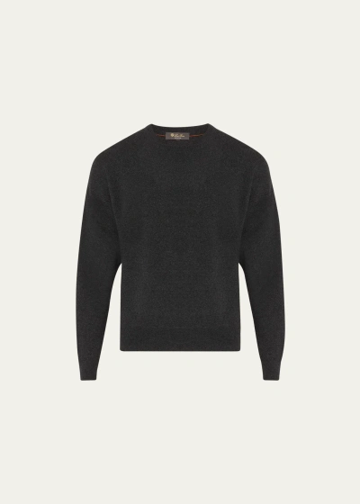 Loro Piana Men's Ivrea Cashmere Crewneck Sweater In M047 Black Grey M
