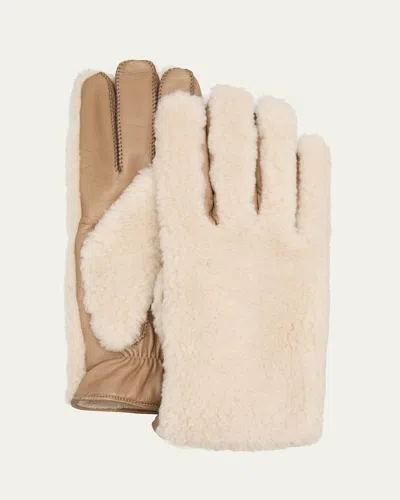 Loro Piana Men's Jarno Cashmere Fur And Leather Gloves In A00g Ancient Paper