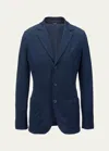 Loro Piana Men's Jersey Pique Three-button Sweater Jacket In Navy