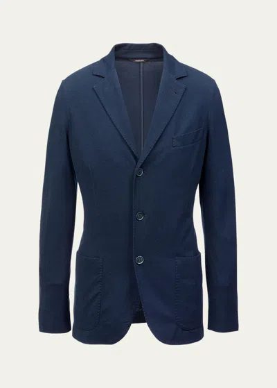 Loro Piana Men's Jersey Pique Three-button Sweater Jacket In Navy