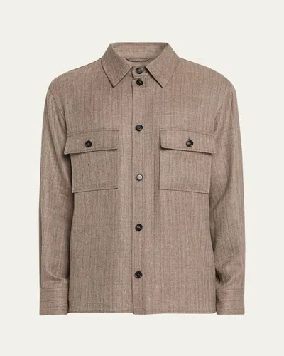 Loro Piana Men's Jim Wool And Linen Herringbone Overshirt In Neutral