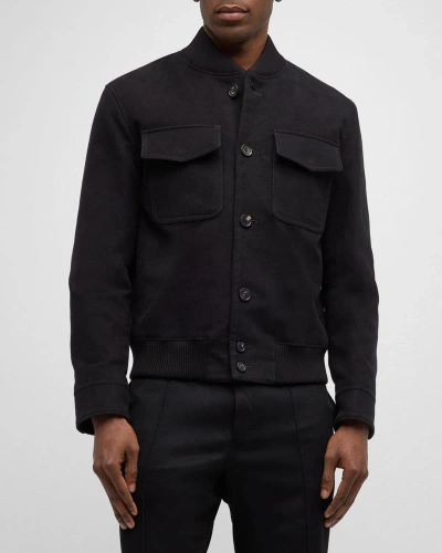 Loro Piana Kiku Cotton And Cashmere-blend Moleskin Bomber Jacket In Black Pattern