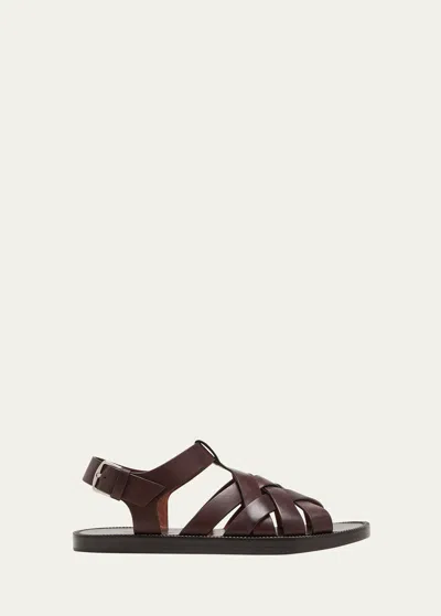 Loro Piana Kumihimo Caged Leather Sandals In Light Chocolate
