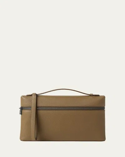 Loro Piana Men's Leather Pouch Bag In 51bd Salty Capers/gun Met
