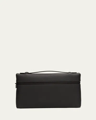 Loro Piana Men's Leather Pouch Bag In 804n Black Matte