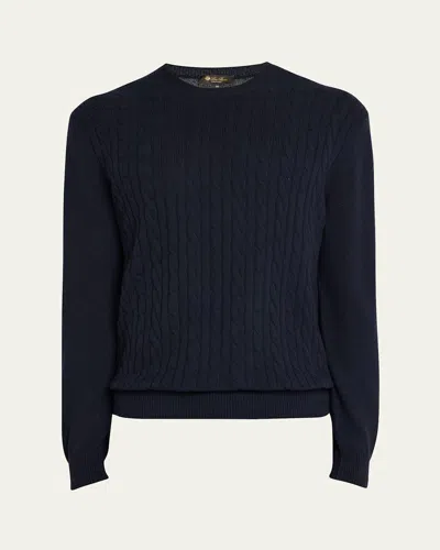 Loro Piana Men's Lenno Cashmere Cable Crewneck Sweater In W000 Blue Navy