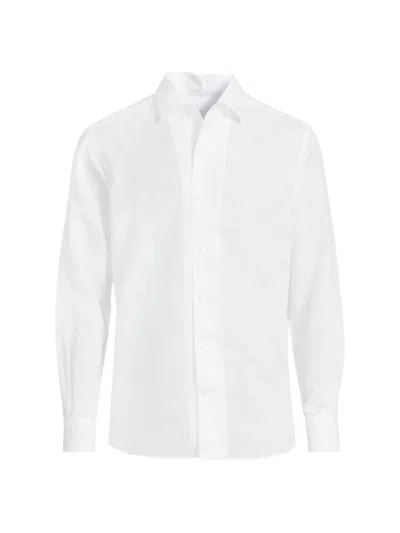Loro Piana Men's Linen & Cotton-blend Button-front Shirt In Optical White