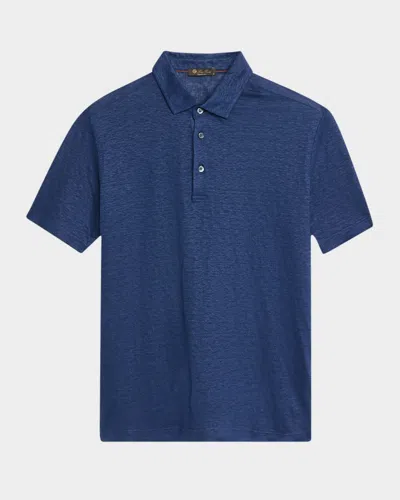 Loro Piana Men's Linen Jersey Dublon Polo Shirt In W1c6 Blue Spirulina