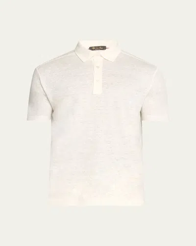 Loro Piana Men's Linen Jersey Dublon Polo Shirt In White