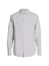 Loro Piana Men's Linen Striped Button-up Shirt In Blue Stripe
