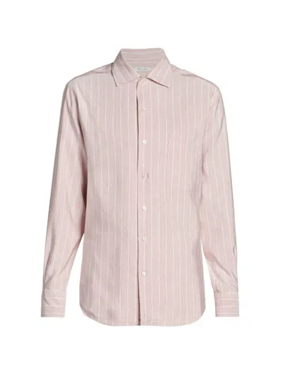 Loro Piana Men's Linen Striped Button-up Shirt In Pink Stripe