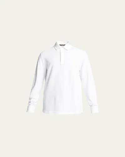 Loro Piana Men's Long-sleeve Pique Polo Shirt In White
