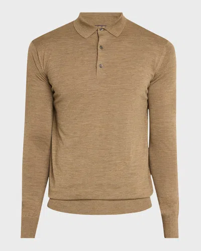 Loro Piana Men's Long-sleeve Wool Polo Shirt