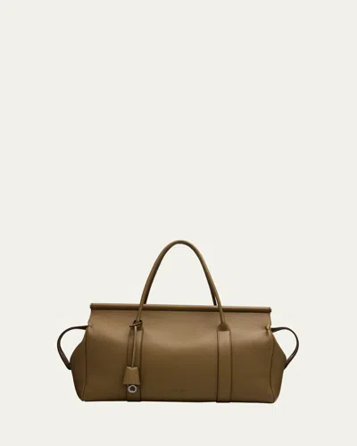 Loro Piana Men's Loom L42 Leather Weekender Bag In 51bd Salty Capers/gun Metal