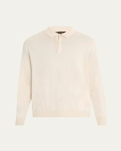 Loro Piana Men's Loro Island Cotton Giza Long-sleeve Polo Shirt In Animal Print