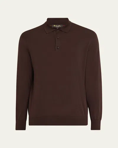 Loro Piana Men's Loro Island Cotton Giza Long-sleeve Polo Shirt In Burgundy