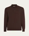 Loro Piana Men's Loro Island Cotton Giza Long-sleeve Polo Shirt In Chocolate Malt