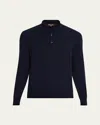 Loro Piana Men's Loro Island Cotton Giza Long-sleeve Polo Shirt In Navy