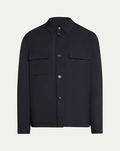 Loro Piana Men's Microfiber Water-repellent Overshirt In Black