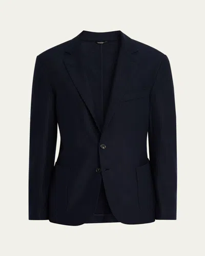 Loro Piana Men's Notched-lapel Single-breasted Sweater In Blue