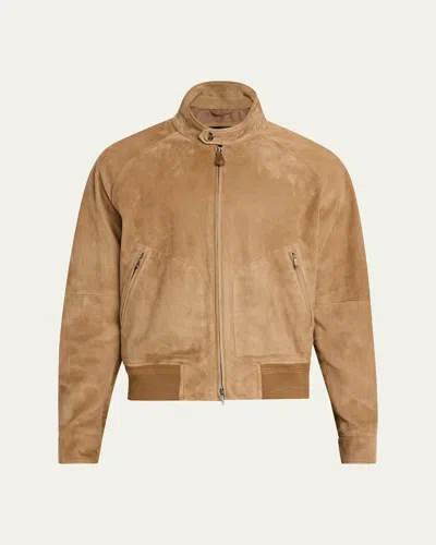 Loro Piana Men's Novak Suede Bomber Jacket In Brown