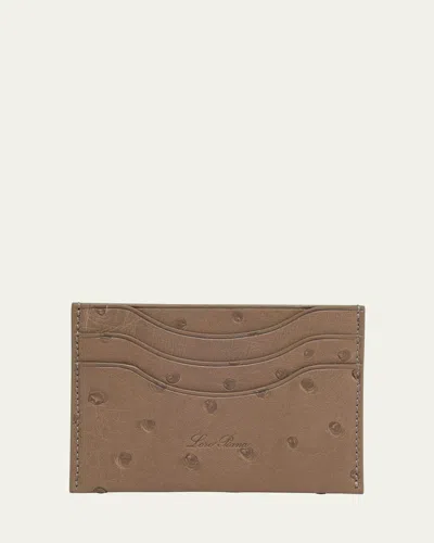 Loro Piana Men's Ostrich Leather Card Holder In Warm Masti