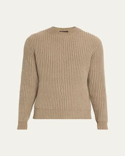 Loro Piana Men's Plane Tree Baby Cashmere Cable Crewneck Sweater In Brown