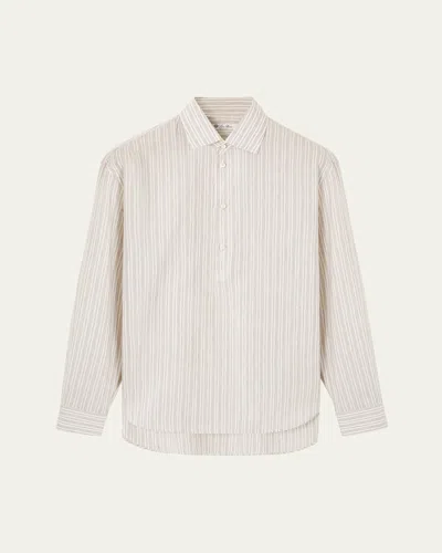 LORO PIANA MEN'S RAFFAELE COTTON AND LINEN STRIPE SPORT SHIRT
