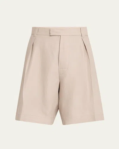 Loro Piana Men's Reinga Linen Pleated Bermuda Shorts In Neutral