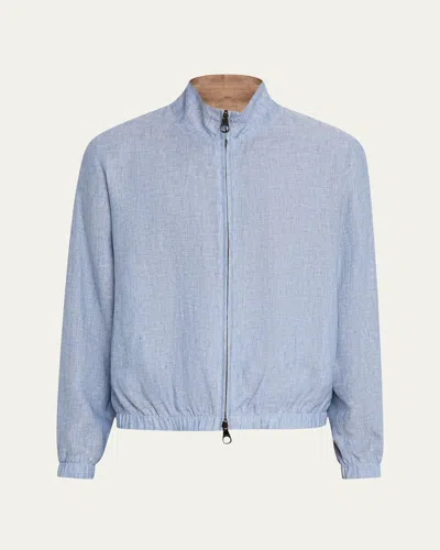Loro Piana Reversible Linen Bomber Jacket In Blue