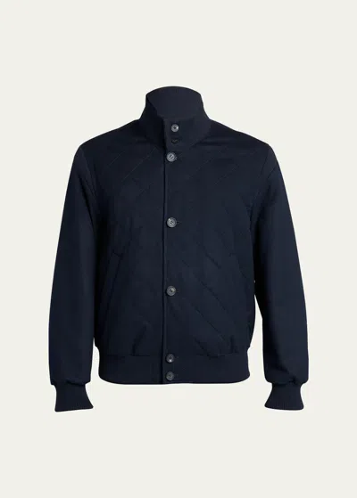 Loro Piana Men's Reversible Quilted Cashmere Bomber Jacket In W000 Blue Navy