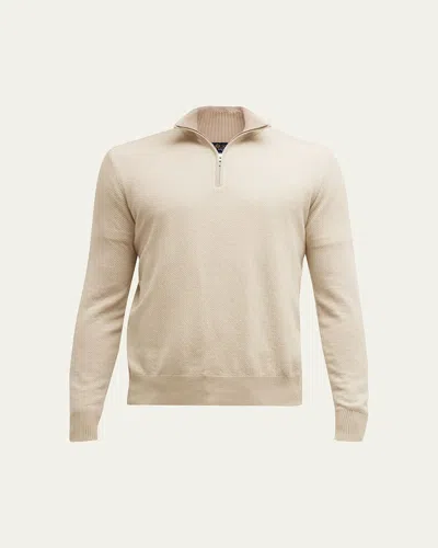 Loro Piana Men's Roadster 1/4-zip Cashmere Sweater In Natural Melange/nougat
