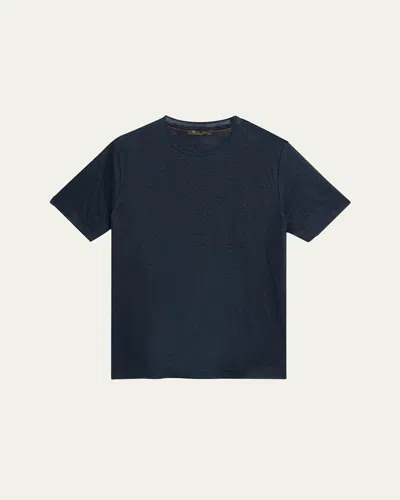 Loro Piana Men's Sam Linen Crewneck T-shirt In W000 Blue Navy