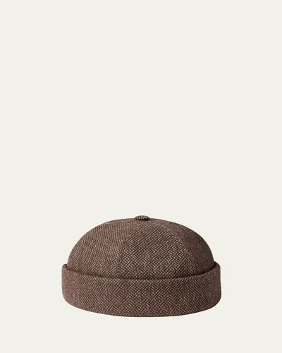 LORO PIANA MEN'S SASHA LINEN-BLEND BEANIE HAT WITH LEATHER STRAP
