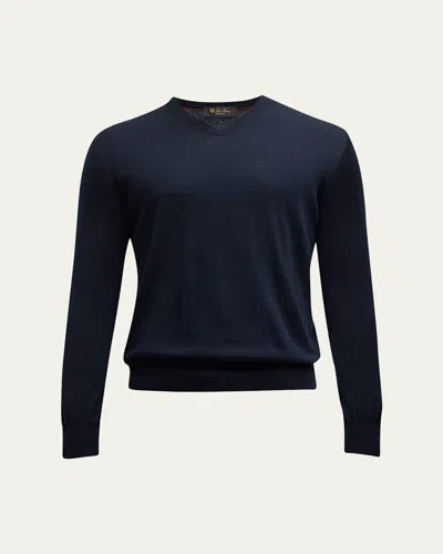 Loro Piana Men's Scollo Cashmere V-neck Sweater In Blue/navy