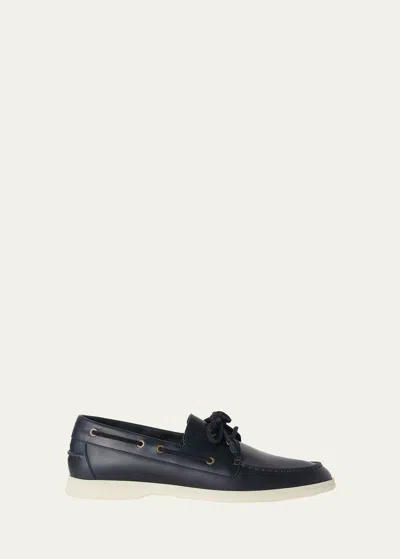 Loro Piana Men's Sea-sail Walk Leather Boat Shoes In Petrolio