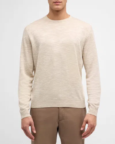 Loro Piana Men's Shoji Linen-silk Crewneck Sweater In Soft Beige Melang